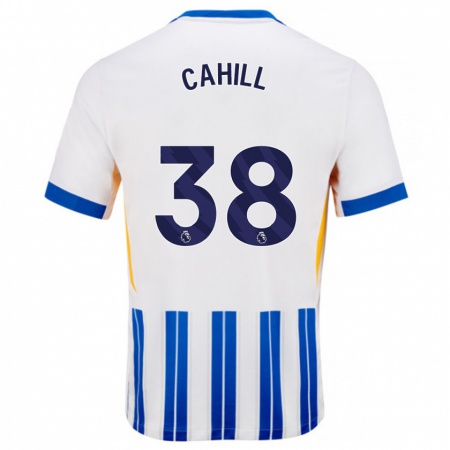 Kandiny Hombre Camiseta Killian Cahill #38 Blanco Azul Rayas 1ª Equipación 2024/25 La Camisa Chile