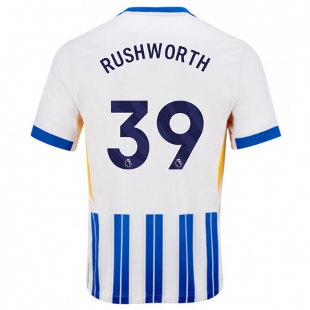 Kandiny Hombre Camiseta Carl Rushworth #39 Blanco Azul Rayas 1ª Equipación 2024/25 La Camisa Chile