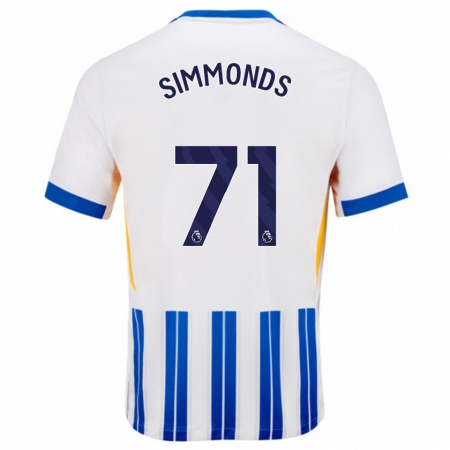 Kandiny Hombre Camiseta Freddie Simmonds #71 Blanco Azul Rayas 1ª Equipación 2024/25 La Camisa Chile