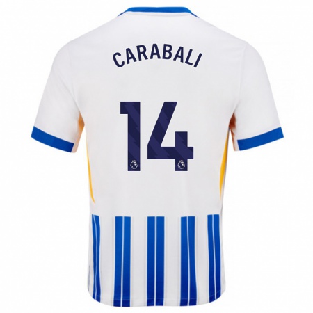 Kandiny Hombre Camiseta Jorelyn Carabalí #14 Blanco Azul Rayas 1ª Equipación 2024/25 La Camisa Chile