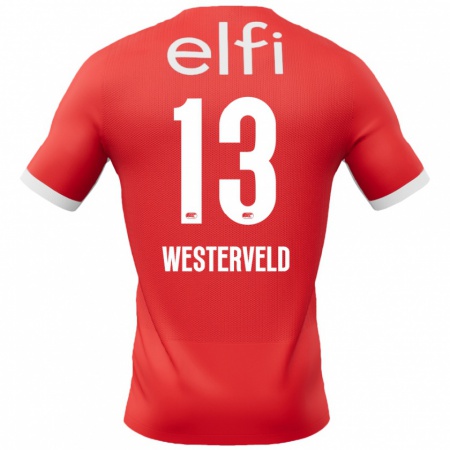 Kandiny Hombre Camiseta Sem Westerveld #13 Rojo Blanco 1ª Equipación 2024/25 La Camisa Chile