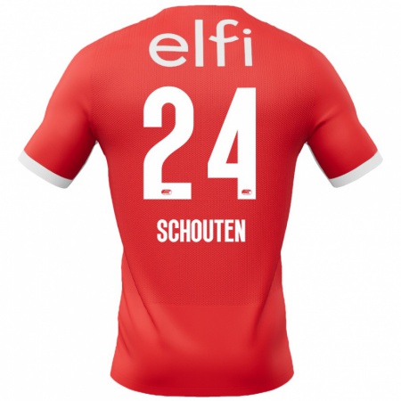 Kandiny Hombre Camiseta Lewis Schouten #24 Rojo Blanco 1ª Equipación 2024/25 La Camisa Chile