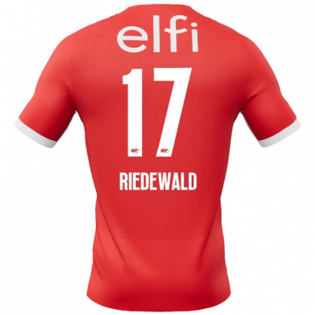 Kandiny Hombre Camiseta Kenzo Riedewald #17 Rojo Blanco 1ª Equipación 2024/25 La Camisa Chile