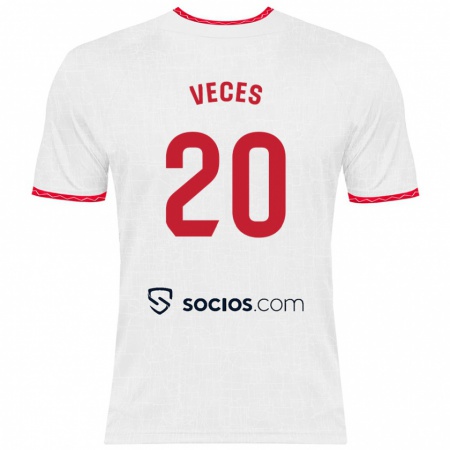 Kandiny Hombre Camiseta Sergio Veces #20 Blanco Rojo 1ª Equipación 2024/25 La Camisa Chile