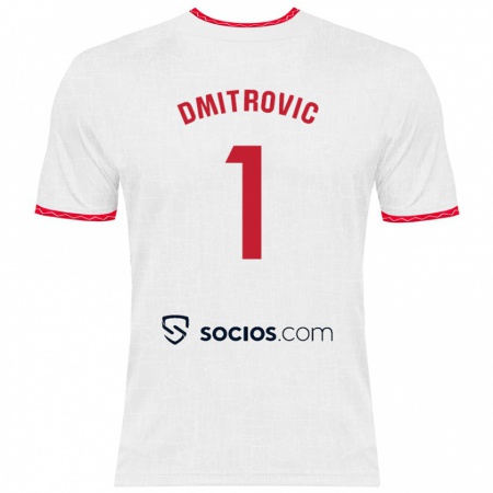 Kandiny Hombre Camiseta Marko Dmitrović #1 Blanco Rojo 1ª Equipación 2024/25 La Camisa Chile