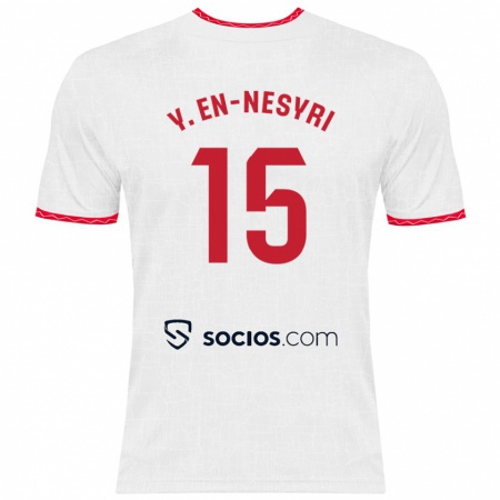 Kandiny Hombre Camiseta Youssef En-Nesyri #15 Blanco Rojo 1ª Equipación 2024/25 La Camisa Chile