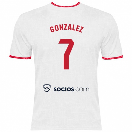 Kandiny Hombre Camiseta Juan González #7 Blanco Rojo 1ª Equipación 2024/25 La Camisa Chile