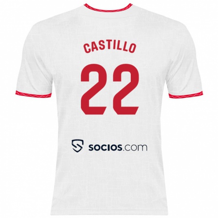 Kandiny Hombre Camiseta José Castillo #22 Blanco Rojo 1ª Equipación 2024/25 La Camisa Chile