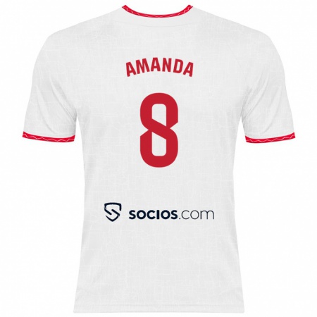 Kandiny Hombre Camiseta Amanda Sampedro Bustos #8 Blanco Rojo 1ª Equipación 2024/25 La Camisa Chile