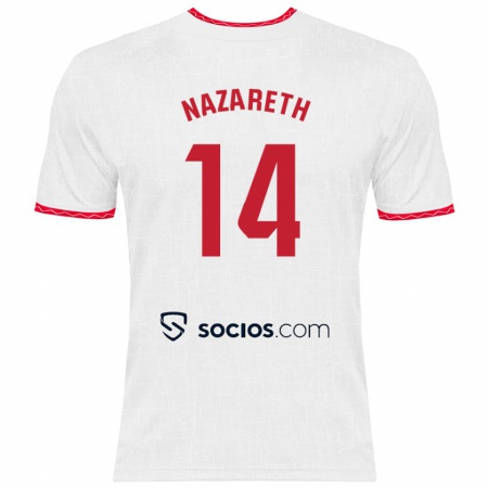 Kandiny Hombre Camiseta Nazaret Martín #14 Blanco Rojo 1ª Equipación 2024/25 La Camisa Chile