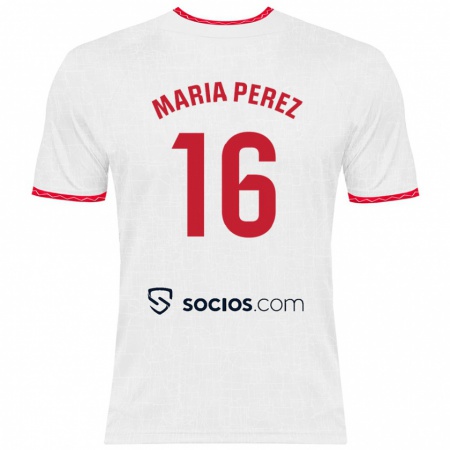 Kandiny Hombre Camiseta María Pérez Rabaza #16 Blanco Rojo 1ª Equipación 2024/25 La Camisa Chile