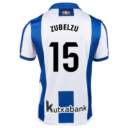 Kandiny Hombre Camiseta Julen Zubelzu #15 Blanco Azul 1ª Equipación 2024/25 La Camisa Chile