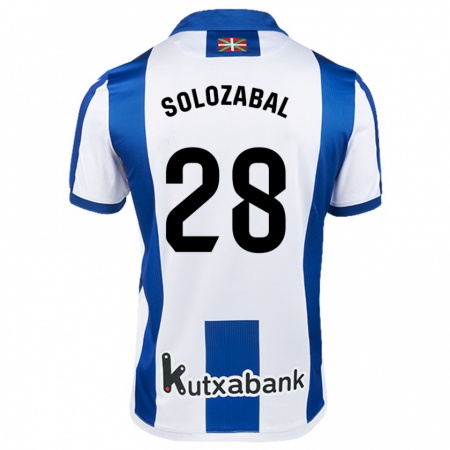 Kandiny Hombre Camiseta Malen Solozabal Ibarra #28 Blanco Azul 1ª Equipación 2024/25 La Camisa Chile