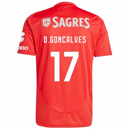 Kandiny Hombre Camiseta Diogo Goncalves #17 Rojo Blanco 1ª Equipación 2024/25 La Camisa Chile