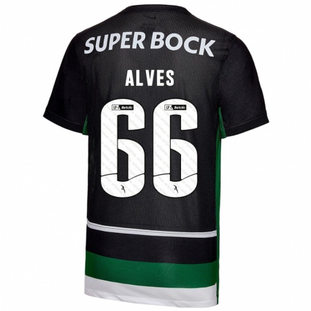 Kandiny Hombre Camiseta Miguel Alves #66 Negro Blanco Verde 1ª Equipación 2024/25 La Camisa Chile