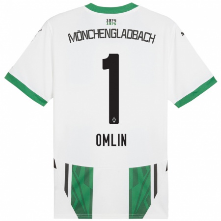 Kandiny Hombre Camiseta Jonas Omlin #1 Blanco Verde 1ª Equipación 2024/25 La Camisa Chile