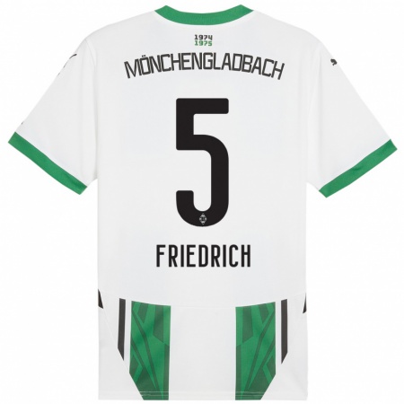 Kandiny Hombre Camiseta Marvin Friedrich #5 Blanco Verde 1ª Equipación 2024/25 La Camisa Chile