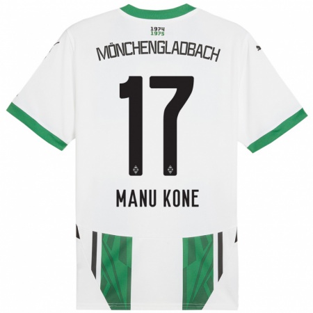 Kandiny Hombre Camiseta Manu Koné #17 Blanco Verde 1ª Equipación 2024/25 La Camisa Chile