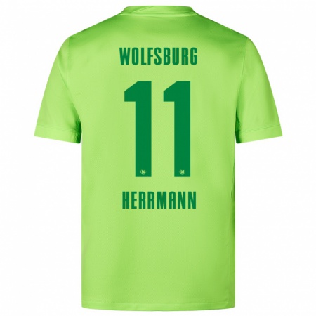 Kandiny Hombre Camiseta Max Herrmann #11 Verde Fluorescente 1ª Equipación 2024/25 La Camisa Chile