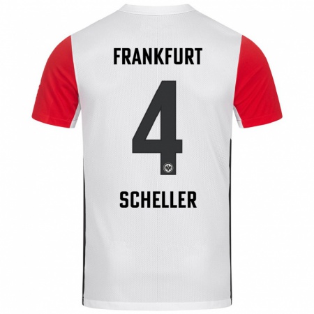 Kandiny Hombre Camiseta Niklas Scheller #4 Blanco Rojo 1ª Equipación 2024/25 La Camisa Chile