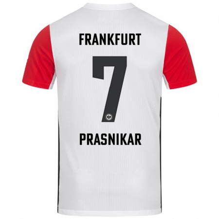 Kandiny Hombre Camiseta Lara Prašnikar #7 Blanco Rojo 1ª Equipación 2024/25 La Camisa Chile