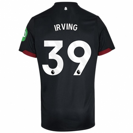 Kandiny Hombre Camiseta Andy Irving #39 Negro Blanco 2ª Equipación 2024/25 La Camisa Chile