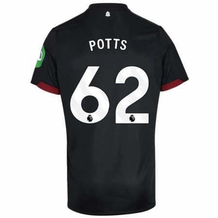 Kandiny Hombre Camiseta Freddie Potts #62 Negro Blanco 2ª Equipación 2024/25 La Camisa Chile