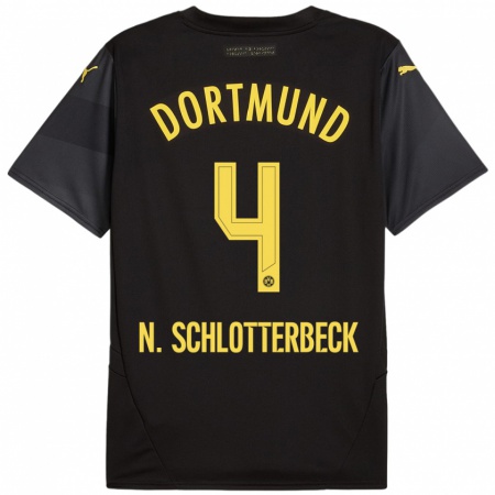 Kandiny Hombre Camiseta Nico Schlotterbeck #4 Negro Amarillo 2ª Equipación 2024/25 La Camisa Chile