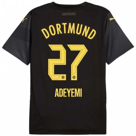 Kandiny Hombre Camiseta Karim Adeyemi #27 Negro Amarillo 2ª Equipación 2024/25 La Camisa Chile