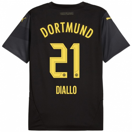 Kandiny Hombre Camiseta Ousmane Diallo #21 Negro Amarillo 2ª Equipación 2024/25 La Camisa Chile