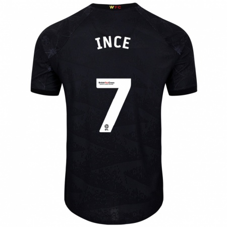 Kandiny Hombre Camiseta Tom Ince #7 Negro Blanco 2ª Equipación 2024/25 La Camisa Chile