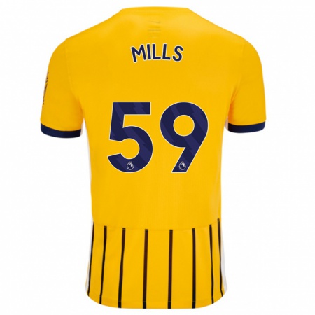 Kandiny Hombre Camiseta Harry Mills #59 Dorado Azul Rayas 2ª Equipación 2024/25 La Camisa Chile