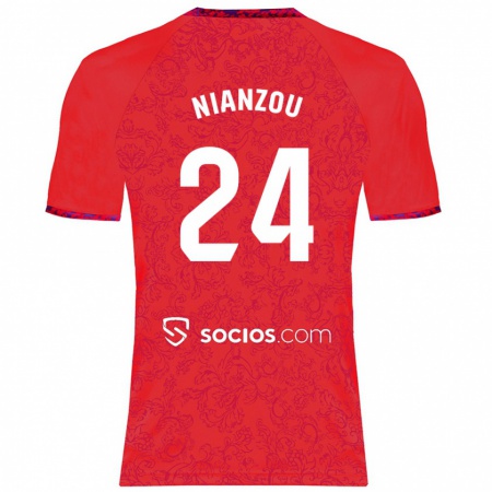 Kandiny Hombre Camiseta Tanguy Nianzou #24 Rojo 2ª Equipación 2024/25 La Camisa Chile