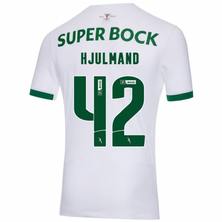 Kandiny Hombre Camiseta Morten Hjulmand #42 Blanco Verde 2ª Equipación 2024/25 La Camisa Chile