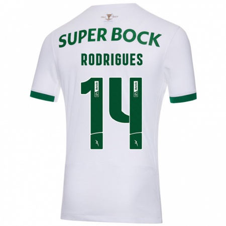 Kandiny Hombre Camiseta Paulo Rodrigues #14 Blanco Verde 2ª Equipación 2024/25 La Camisa Chile