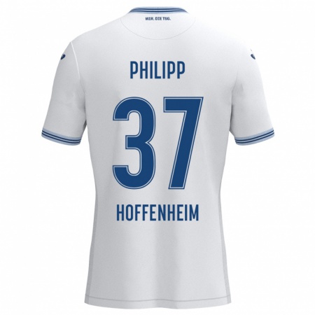 Kandiny Hombre Camiseta Luca Philipp #37 Blanco Azul 2ª Equipación 2024/25 La Camisa Chile