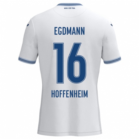 Kandiny Hombre Camiseta Mika Egdmann #16 Blanco Azul 2ª Equipación 2024/25 La Camisa Chile