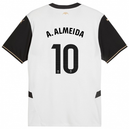 Kandiny Mujer Camiseta André Almeida #10 Blanco Negro 1ª Equipación 2024/25 La Camisa Chile