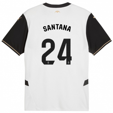 Kandiny Mujer Camiseta Ismael Santana #24 Blanco Negro 1ª Equipación 2024/25 La Camisa Chile