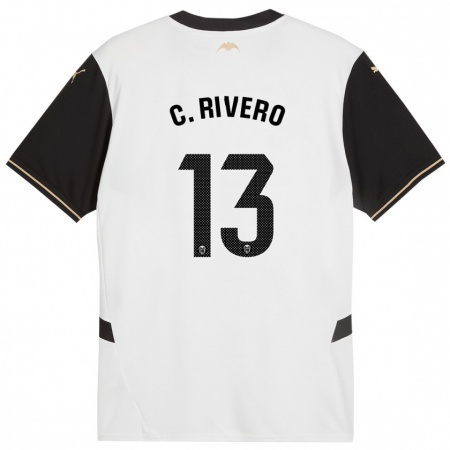 Kandiny Mujer Camiseta Cristian Rivero #13 Blanco Negro 1ª Equipación 2024/25 La Camisa Chile