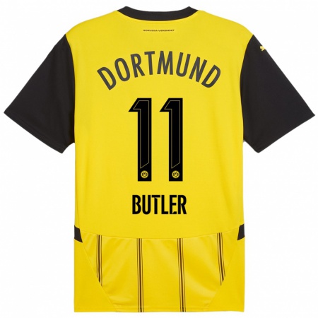 Kandiny Mujer Camiseta Justin Butler #11 Amarillo Negro 1ª Equipación 2024/25 La Camisa Chile