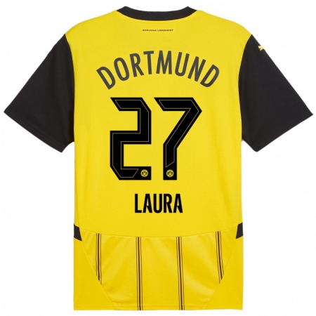 Kandiny Mujer Camiseta Van Der Heijden Laura #27 Amarillo Negro 1ª Equipación 2024/25 La Camisa Chile