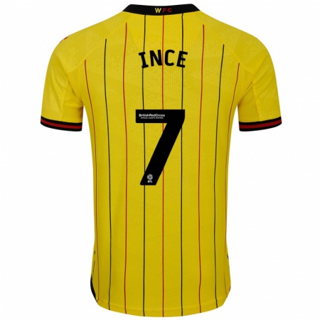 Kandiny Mujer Camiseta Tom Ince #7 Amarillo Negro 1ª Equipación 2024/25 La Camisa Chile