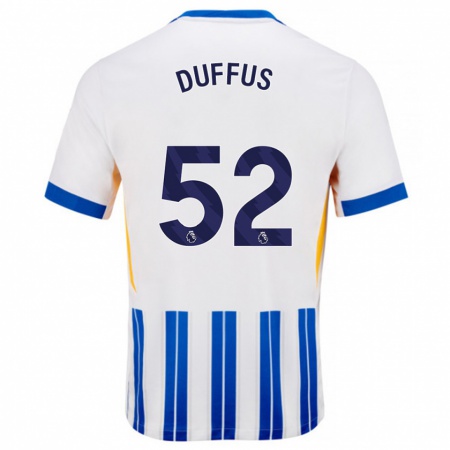 Kandiny Mujer Camiseta Josh Duffus #52 Blanco Azul Rayas 1ª Equipación 2024/25 La Camisa Chile