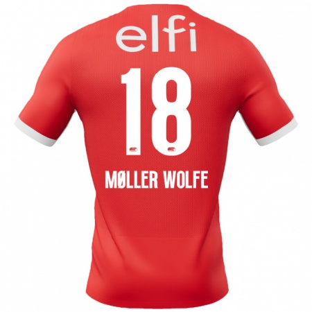 Kandiny Mujer Camiseta David Møller Wolfe #18 Rojo Blanco 1ª Equipación 2024/25 La Camisa Chile