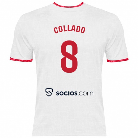 Kandiny Mujer Camiseta Alberto Collado #8 Blanco Rojo 1ª Equipación 2024/25 La Camisa Chile