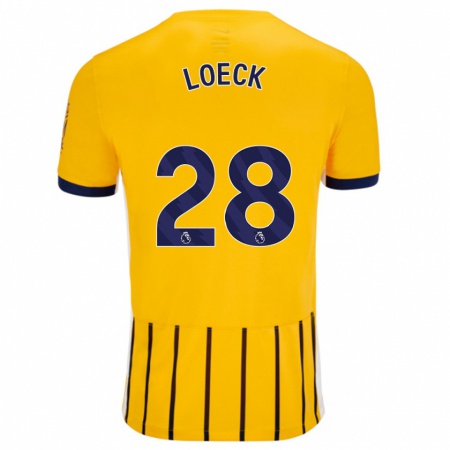 Kandiny Mujer Camiseta Melina Loeck #28 Dorado Azul Rayas 2ª Equipación 2024/25 La Camisa Chile