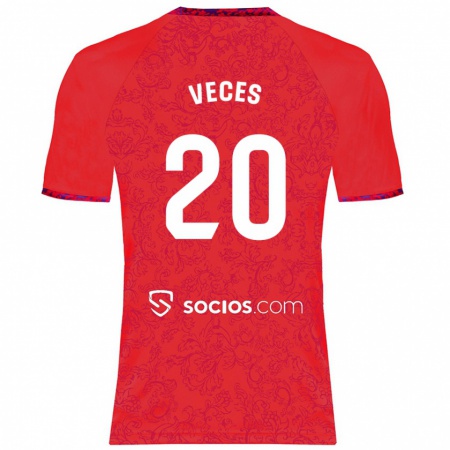 Kandiny Mujer Camiseta Sergio Veces #20 Rojo 2ª Equipación 2024/25 La Camisa Chile