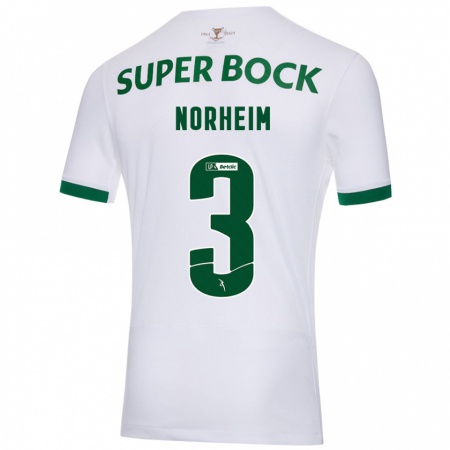 Kandiny Mujer Camiseta Andrea Norheim #3 Blanco Verde 2ª Equipación 2024/25 La Camisa Chile