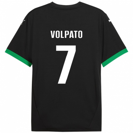 Kandiny Niño Camiseta Cristian Volpato #7 Negro Verde Oscuro 1ª Equipación 2024/25 La Camisa Chile